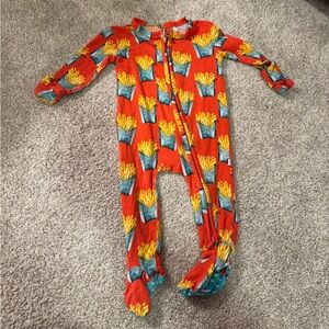 Posh Peanut Red Footed One-Piece with French Fry Print